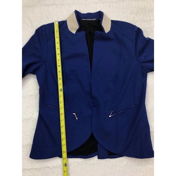 Chicos Black Label Blazer Jacket 1 Medium Blue Zip Pockets - Picture 7 of 8